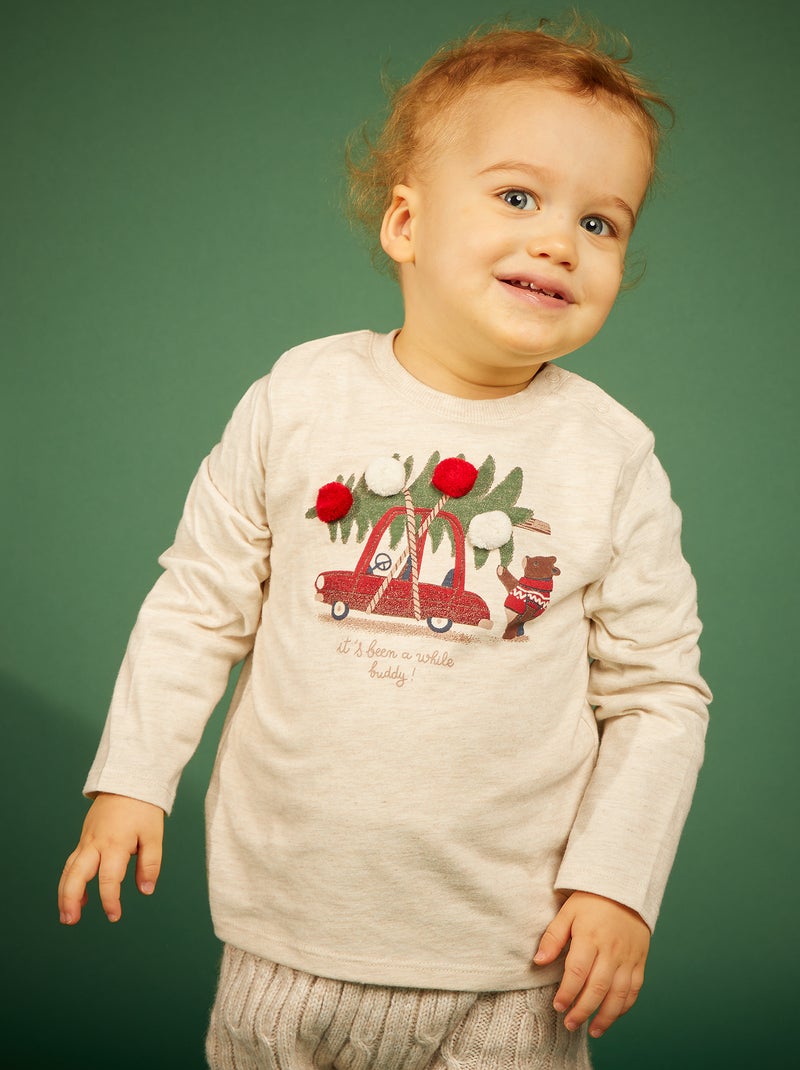 T-shirt de Noël avec sapin Beige - Kiabi