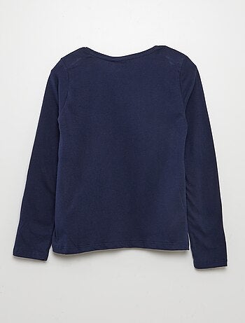T-shirt fille en coton bio bleu marine avec détails ajourés - black iris | TAO Kids by Tape à l'œil