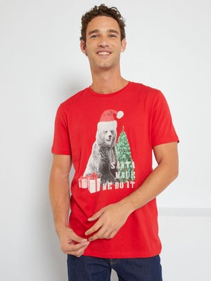 T-shirt De Noël Pour Femme - Motif Sapin Scintillant, Manches 3/4, Col Rond - Mélange Doux