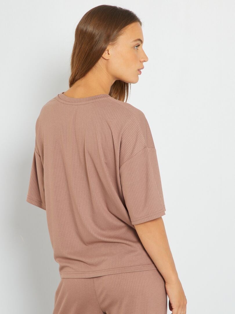 T-shirt de nuit côtelé brun clair - Kiabi
