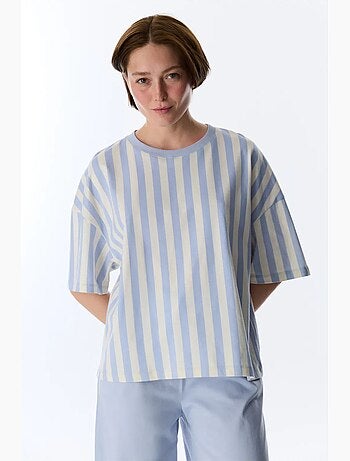 T-shirt de pyjama club décontracté à rayures, manches courtes penti