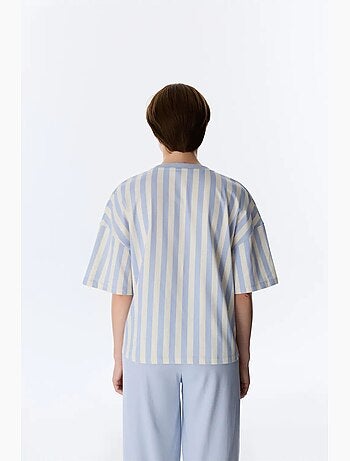 T-shirt de pyjama club décontracté à rayures, manches courtes penti
