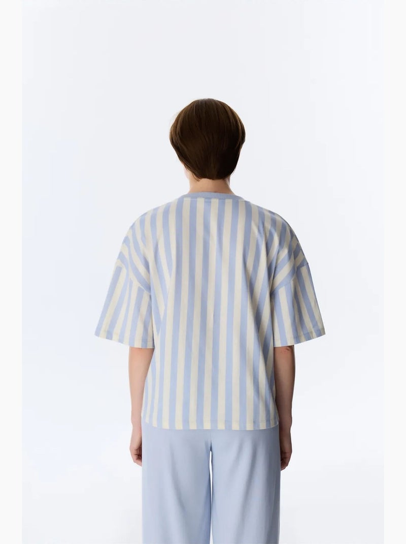 T-shirt de pyjama club décontracté à rayures, manches courtes penti Bleu ciel - Kiabi