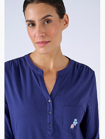 T-shirt de pyjama col tunisien en pur coton - Damart