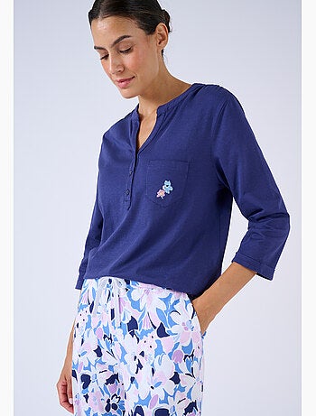 T-shirt de pyjama col tunisien en pur coton - Damart