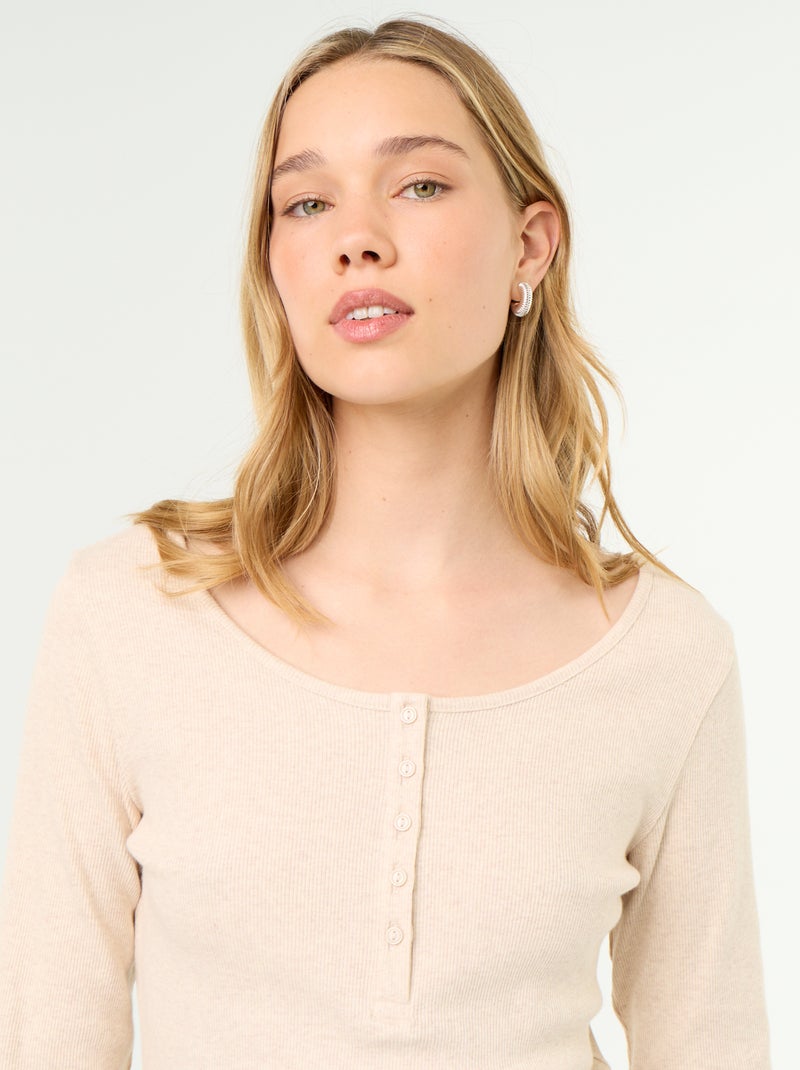 T-shirt de pyjama en maille côtelée Beige - Kiabi