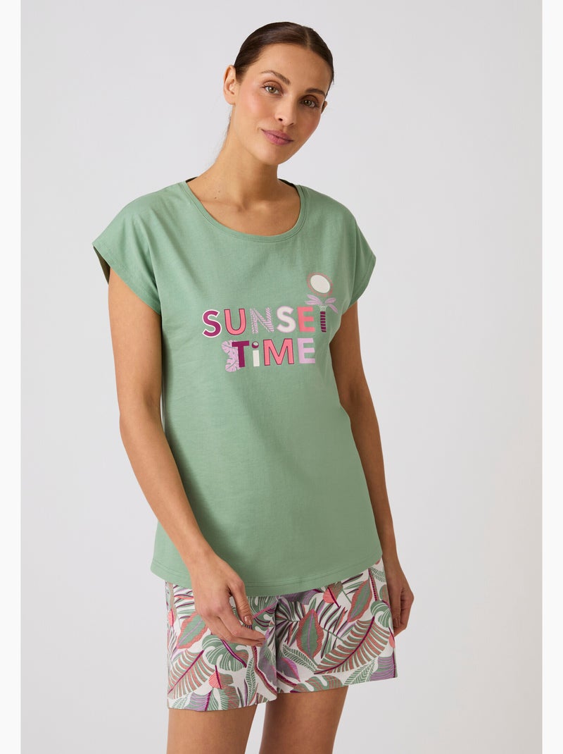 T-shirt de pyjama en pur coton - Damart Vert - Kiabi
