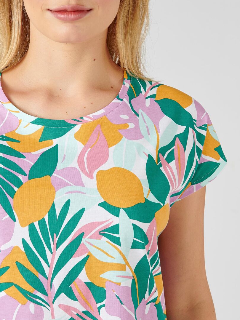 Damart T-Shirt Pyjama Femme Coton Peigné - Col Rond Manches Courtes - Doux Et Respirant - Imprimé Ou Cœurs - Tailles 38-56