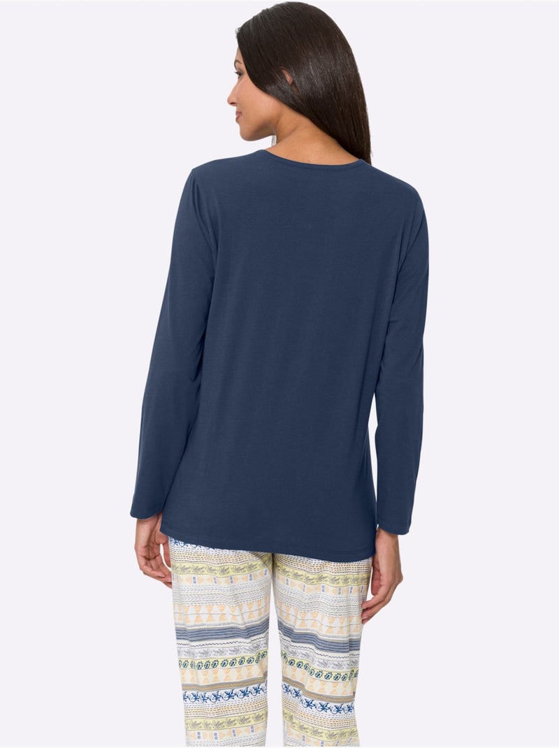 T-shirt de pyjama jersey fin - taille standard - moda vilona Bleu jean - Kiabi