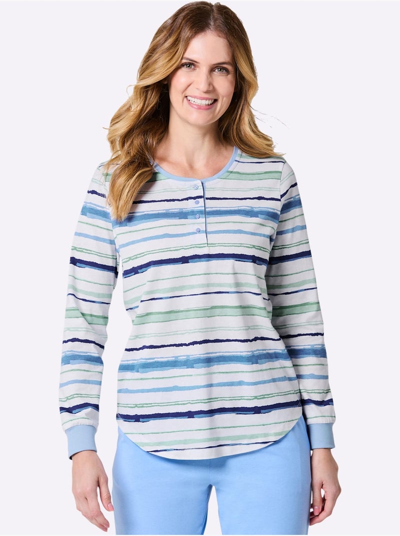 T-shirt de pyjama jersey fin - taille standard - witt Bleu Blanc - Kiabi