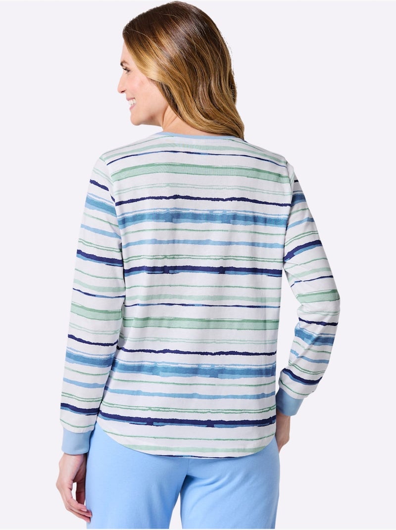 T-shirt de pyjama jersey fin - taille standard - witt Bleu Blanc - Kiabi