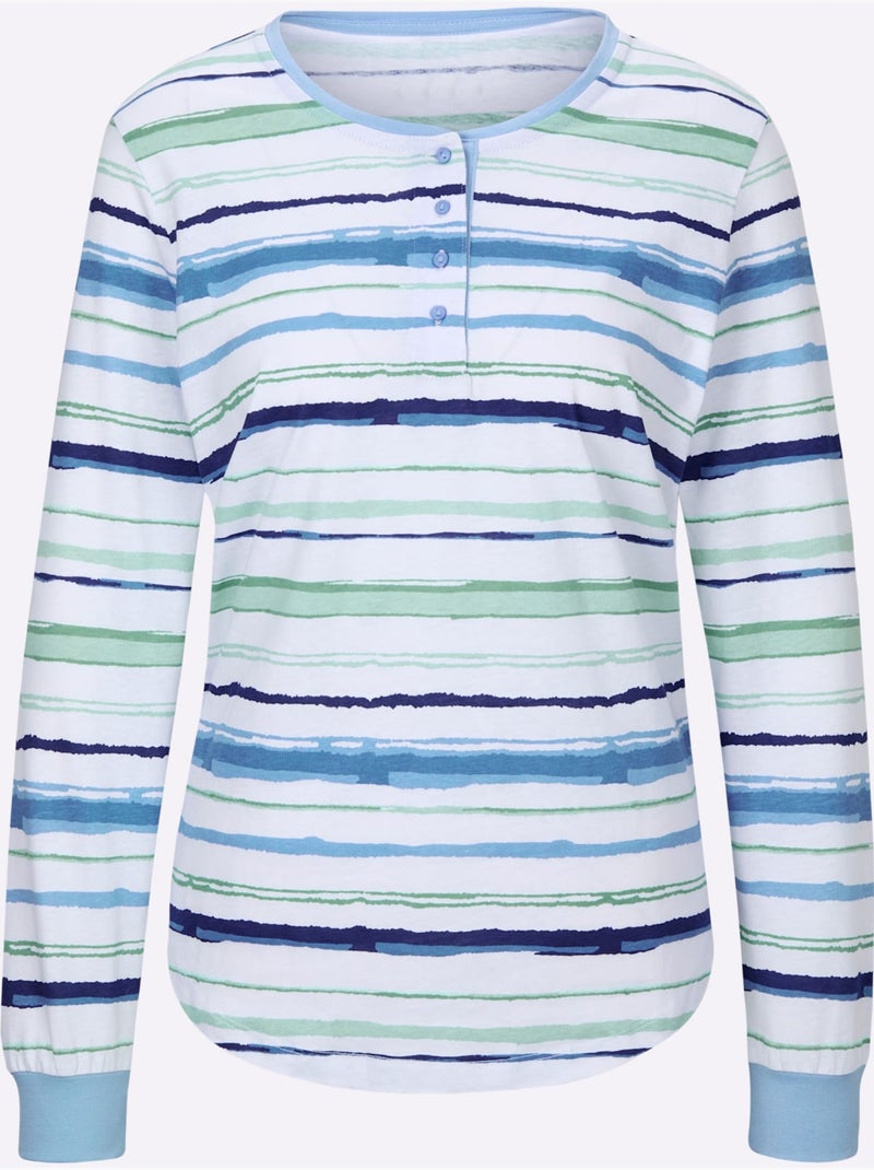 T-shirt de pyjama jersey fin - taille standard - witt Bleu Blanc - Kiabi