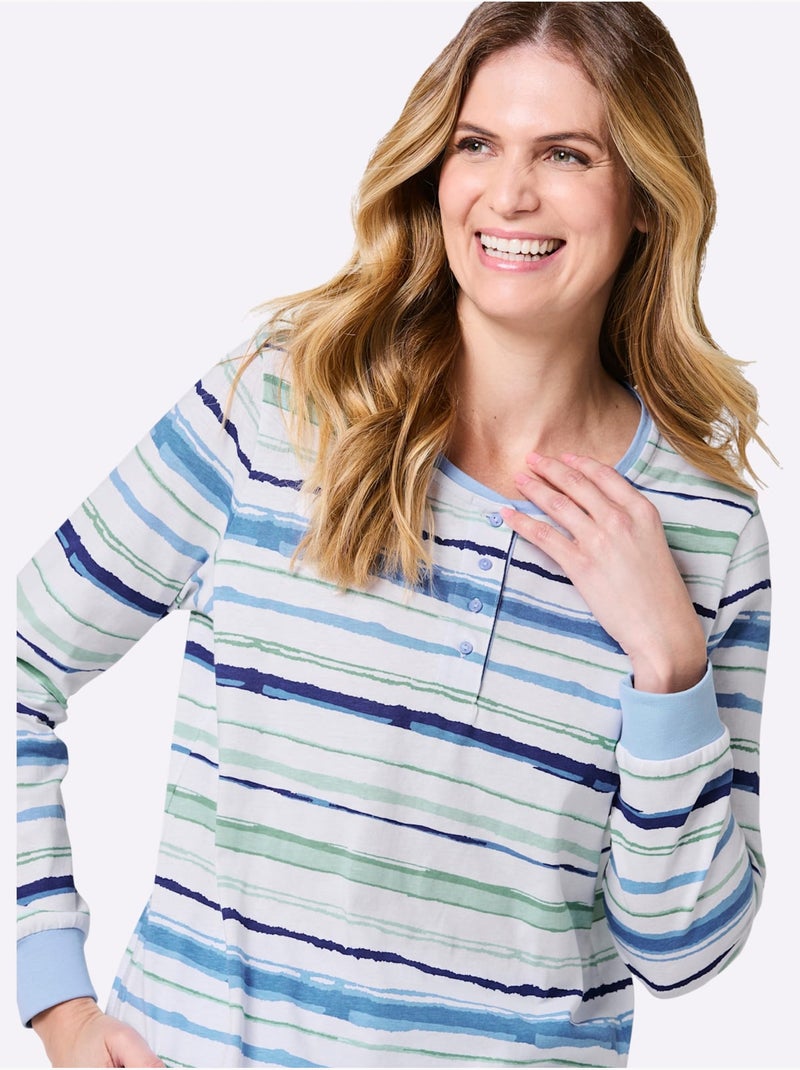 T-shirt de pyjama jersey fin - taille standard - witt Bleu Blanc - Kiabi
