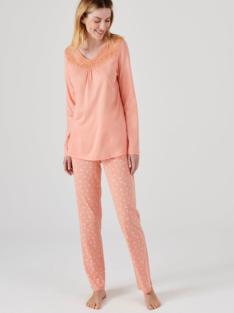 T-shirt de pyjama maille jersey coton/modal, manches longues - Damart Rose - Kiabi