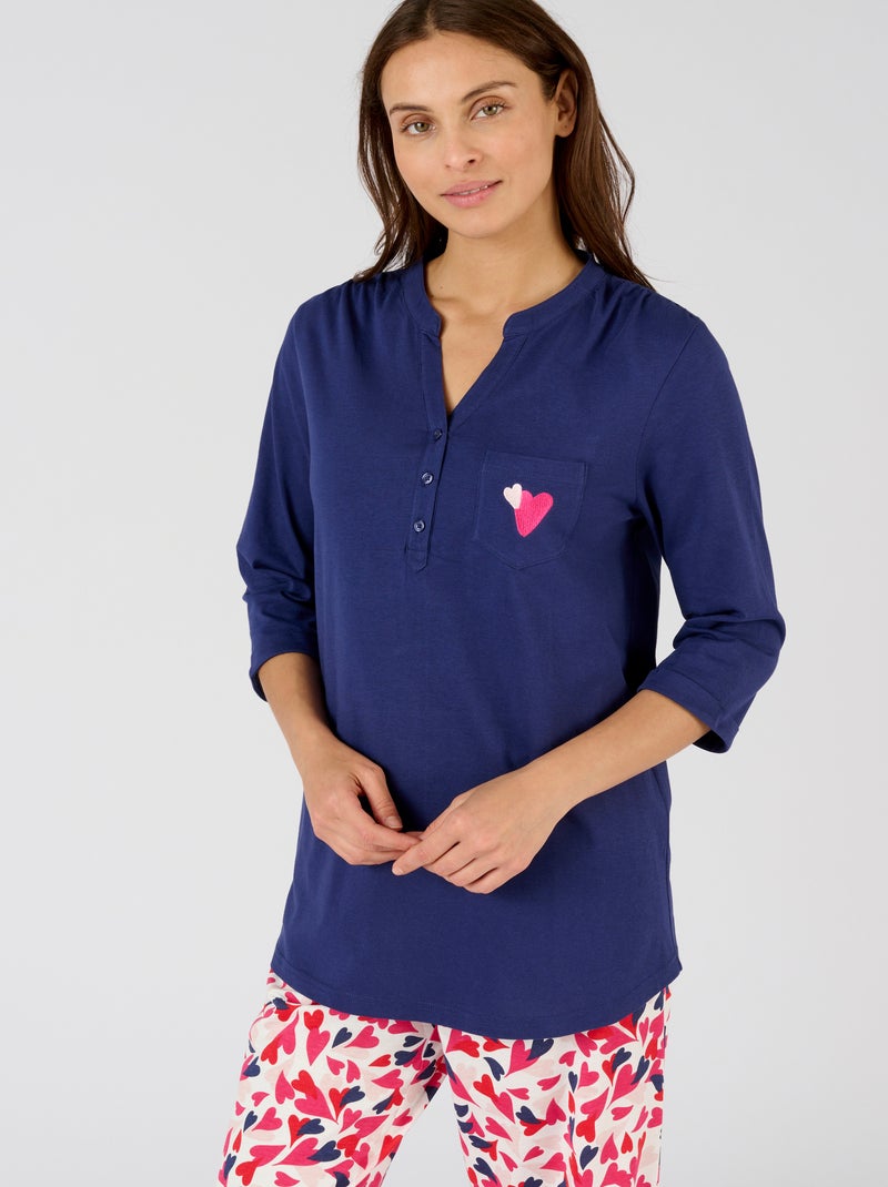 T-shirt de pyjama pur coton peigné - Damart Bleu nuit - Kiabi