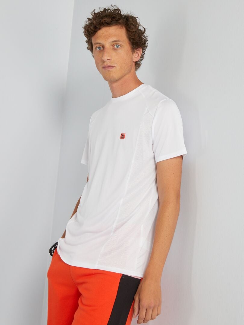 T-shirt Sport Gymphlex – Blanc/Garniture Émeraude, 100% Coton, Manches Courtes, Taille 30/32