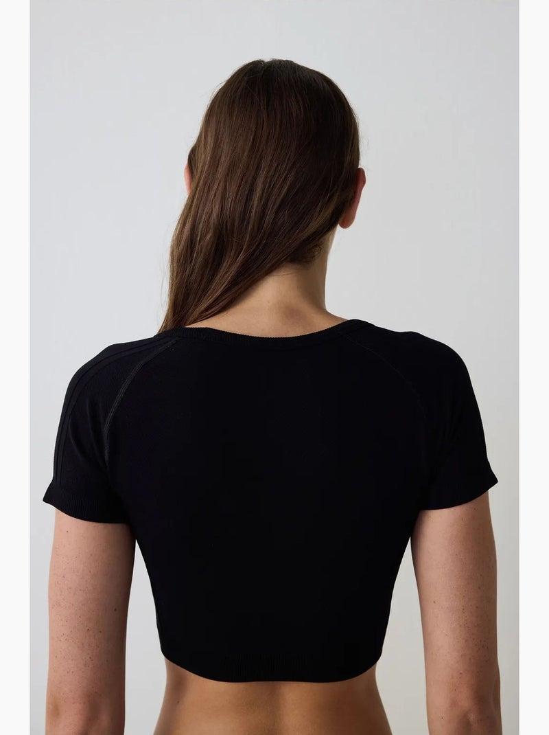 T-shirt de sport court manches courtes sans coutures ajusté penti Noir - Kiabi