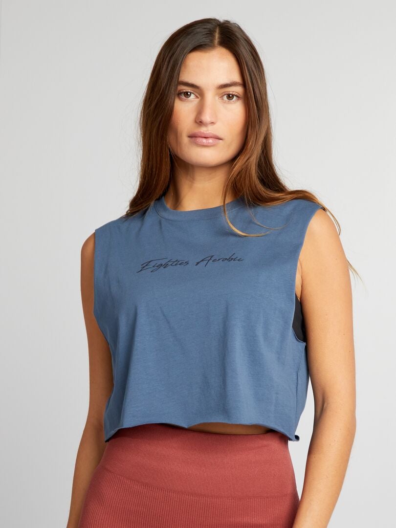 Débardeur Sport Femme - Crop Top Sans Manches Dos Nageur - 46% Coton/46% Viscose/8% Élasthanne - Yoga Fitness