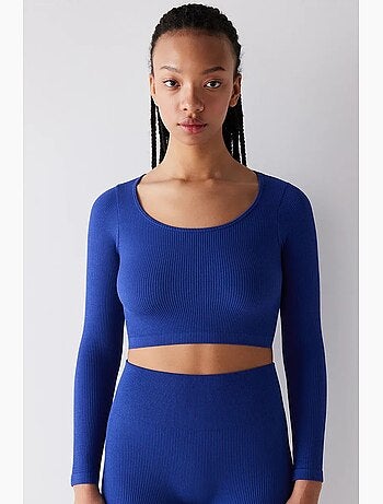 T-shirt de sport sans coutures côtelé penti