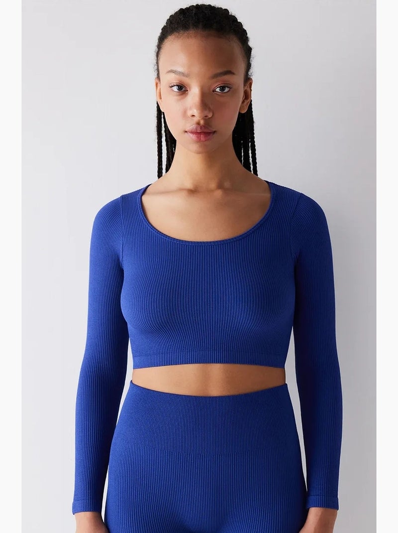 T-shirt de sport sans coutures côtelé penti Bleu cobalt - Kiabi