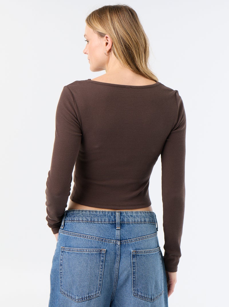 T-shirt débardeur 2-en-1 avec col dentelle Marron - Kiabi