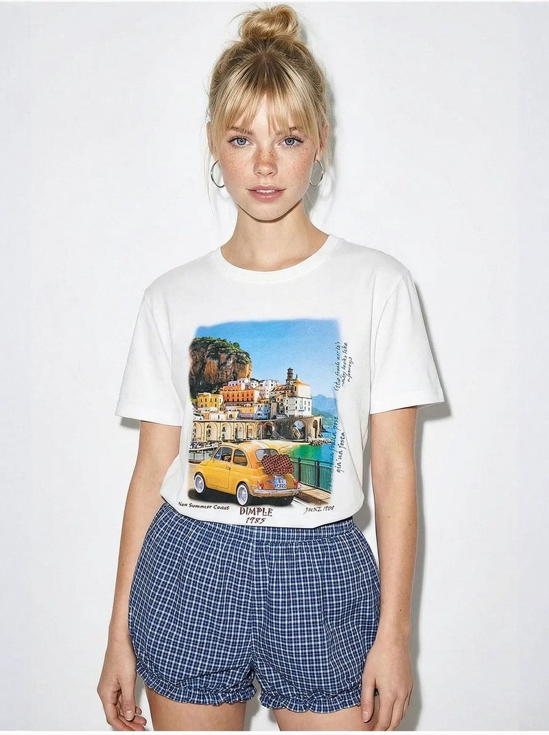 T-shirt décontracté imprimé à col rond lucci Blanc - Kiabi