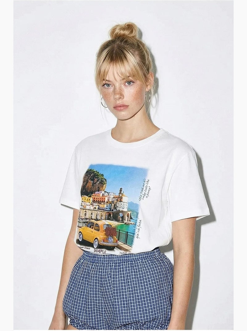 T-shirt décontracté imprimé à col rond lucci Blanc - Kiabi