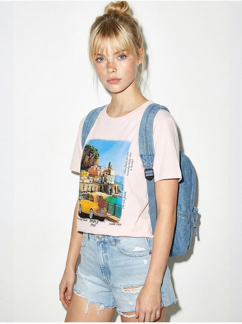 T-shirt décontracté imprimé à col rond lucci Rose pâle - Kiabi