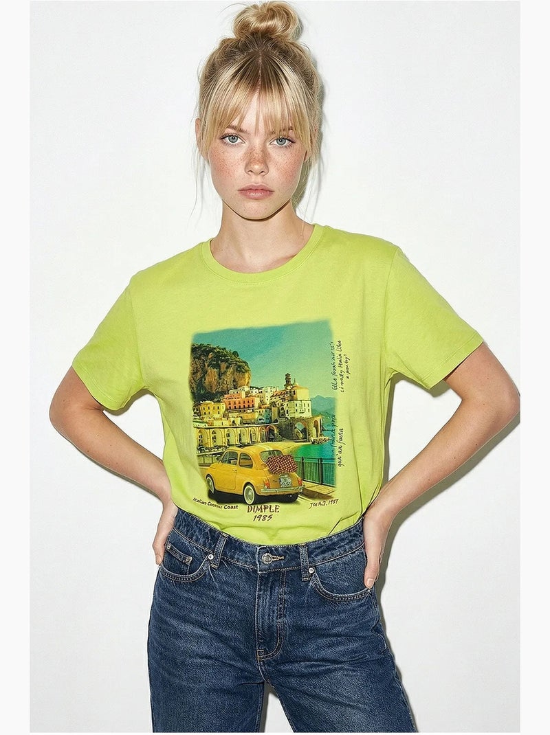 T-shirt décontracté imprimé à col rond lucci Vert tilleul - Kiabi