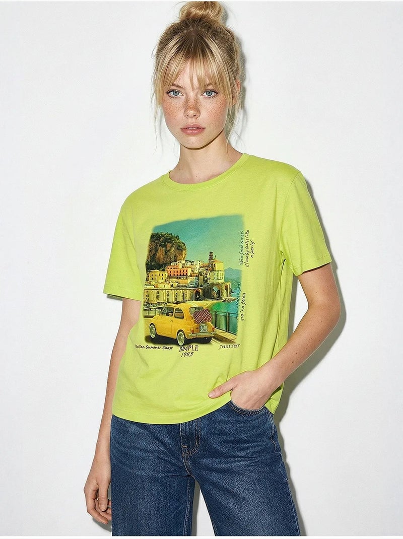 T-shirt décontracté imprimé à col rond lucci Vert tilleul - Kiabi