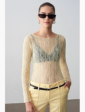 T-shirt dentelle col bateau manches longues dilvin