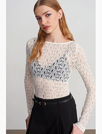 T-shirt dentelle col bateau manches longues dilvin