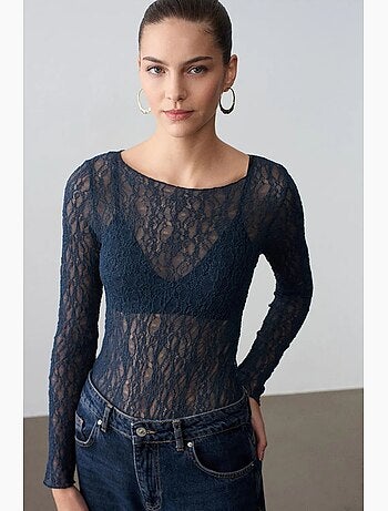 T-shirt dentelle col bateau manches longues dilvin