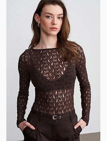 T-shirt dentelle col bateau manches longues dilvin
