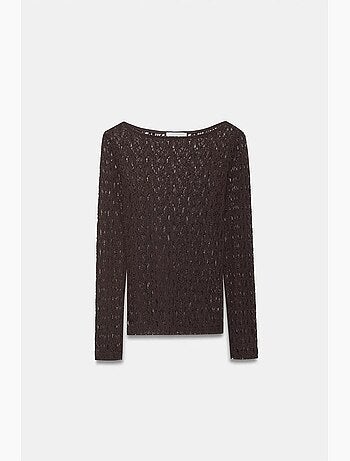T-shirt dentelle col bateau manches longues dilvin