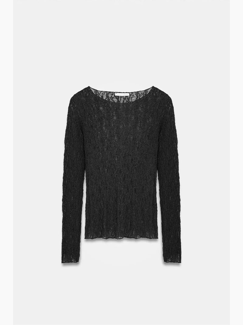 T-shirt dentelle col bateau manches longues dilvin Noir - Kiabi