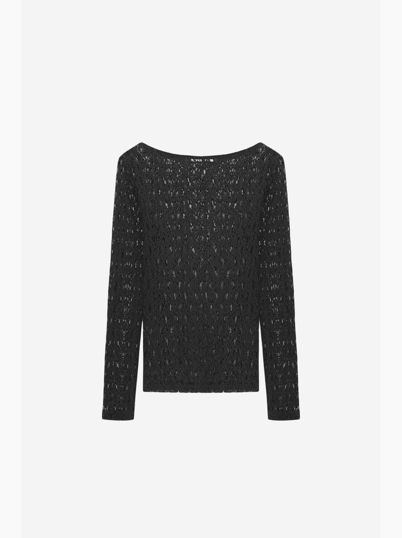 T-shirt dentelle col bateau manches longues dilvin Noir - Kiabi