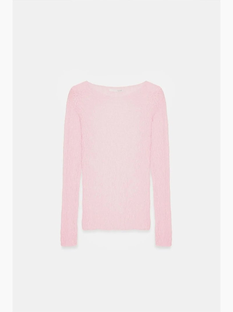 T-shirt dentelle col bateau manches longues dilvin Rose clair - Kiabi