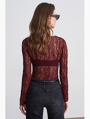 T-shirt dentelle col bateau manches longues dilvin