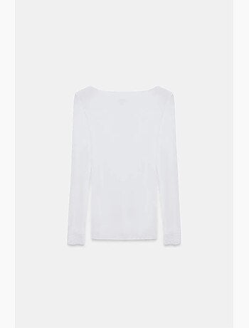T-shirt ajusté à manches longues col v dentelle dilvin
