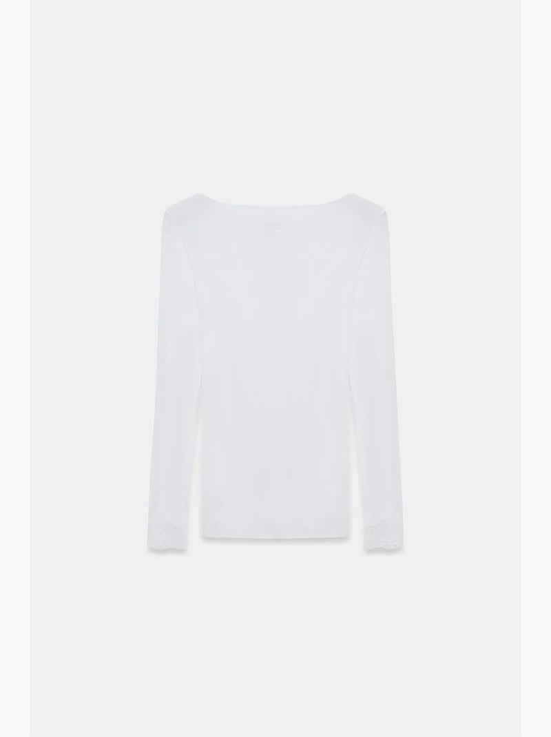 T-shirt dentelle col v manches longues dilvin Blanc - Kiabi
