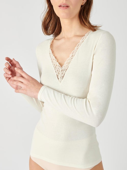 T-shirt dentelle manches longues Thermolactyl Sensitive - Damart - Kiabi