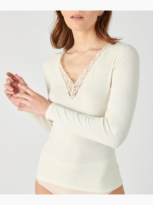 T-shirt dentelle manches longues Thermolactyl Sensitive - Damart - Kiabi