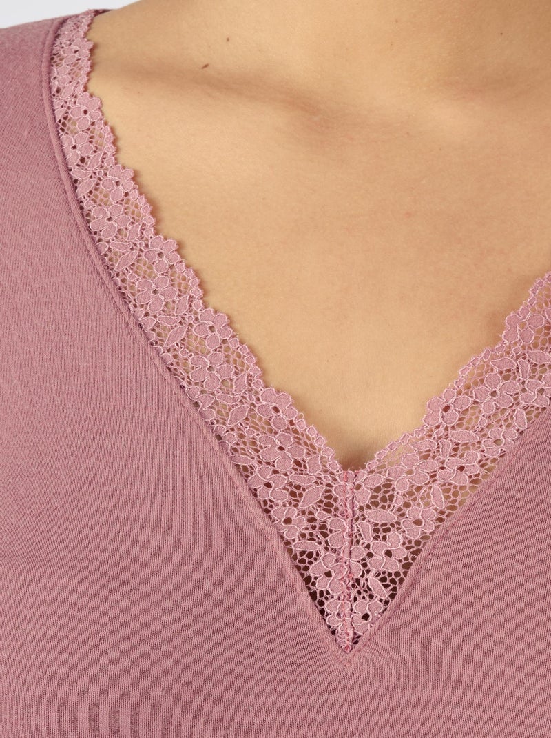 T-shirt dentelle manches longues Thermolactyl Sensitive - Damart Mauve - Kiabi