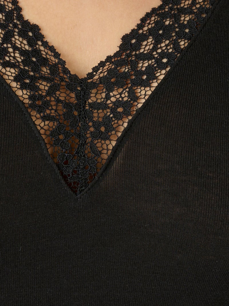 T-shirt dentelle manches longues Thermolactyl Sensitive - Damart Noir - Kiabi