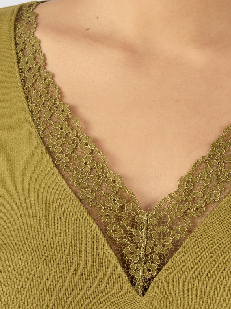 T-shirt dentelle manches longues Thermolactyl Sensitive - Damart Vert - Kiabi