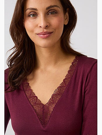 T-shirt dentelle manches longues thermolactyl sensitive thermique - damart
