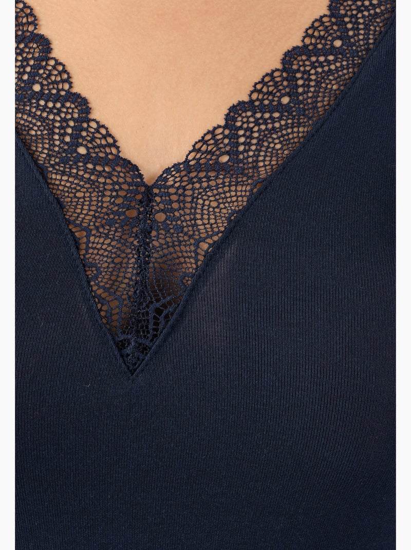 T-shirt dentelle manches longues Thermolactyl Sensitive thermique - Damart Bleu - Kiabi