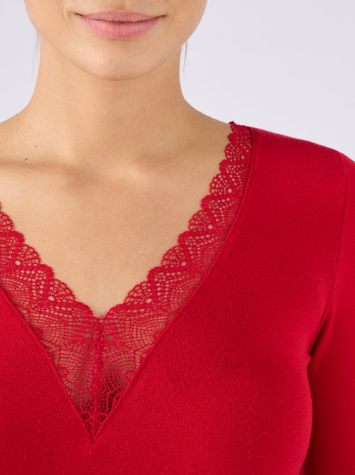 T-shirt dentelle manches longues Thermolactyl Sensitive thermique - Damart - Kiabi