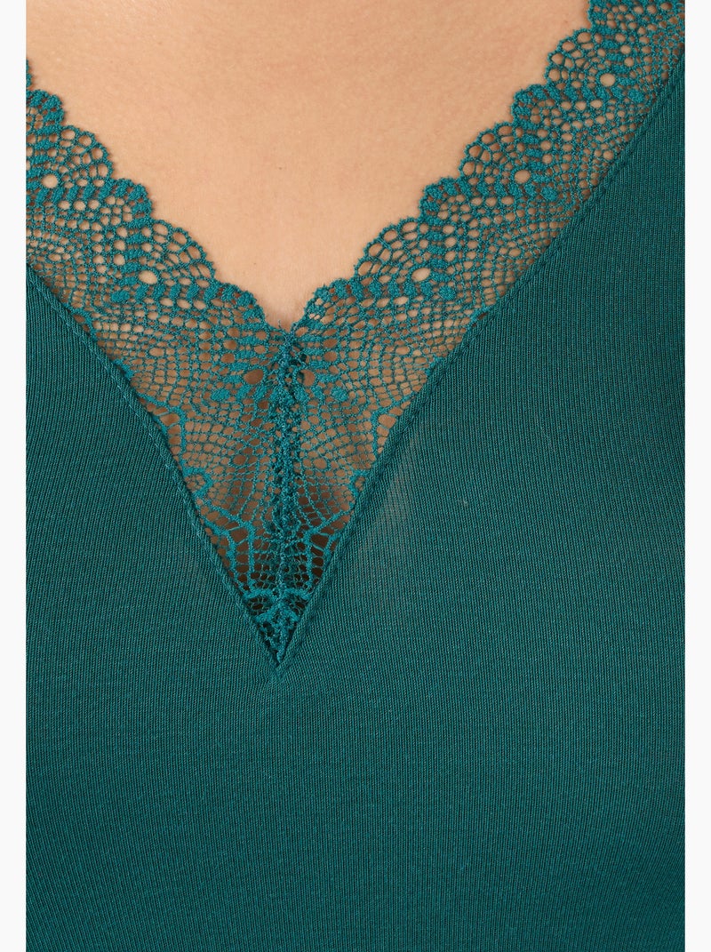 T-shirt dentelle manches longues Thermolactyl Sensitive thermique - Damart Vert - Kiabi